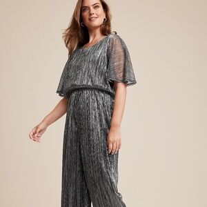 Maurices Plisse Metalic Dolman Sleeve Jumpsuit Size L Silver